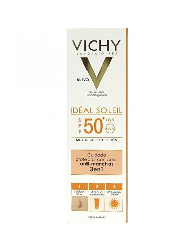 IDEAL SOLEIL SPF 50+ CUIDADO ANTIMANCHAS 3 EN 1 1 ENVASE 50 ml CON COLOR