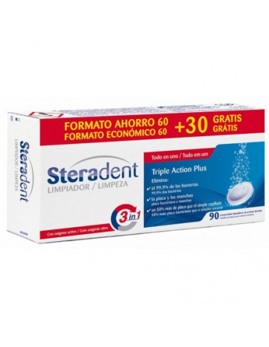 STERADENT TRIPLE ACCION PLUS LIMPIEZA PROTESIS D 90 COMPRIMIDOS