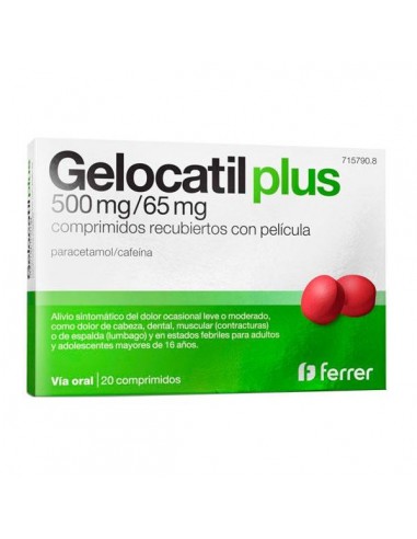 GELOCATIL PLUS 500 mg/65 mg 20 COMPRIMIDOS RECUBIERTOS