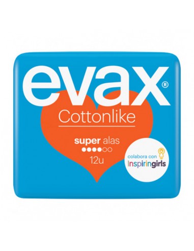 COMPRESAS HIGIENICAS FEMENINAS EVAX COTTONLIKE SUPER CON ALAS 12 COMPRESAS