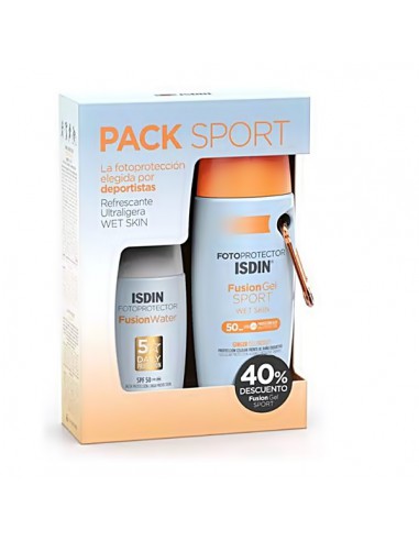 PACK SPORT FOTOPROTECTOR ISDIN FUSION SPF50+ GEL 1 ENVASE 100 ML + WATER 1 ENVASE 50 ML