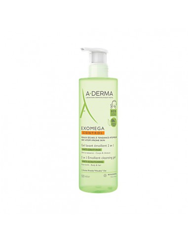 A-DERMA EXOMEGA CONTROL GEL LIMPIADOR EMOLIENTE 2 EN 1 CUERPO Y CABELLO 1 ENVASE 500 ML