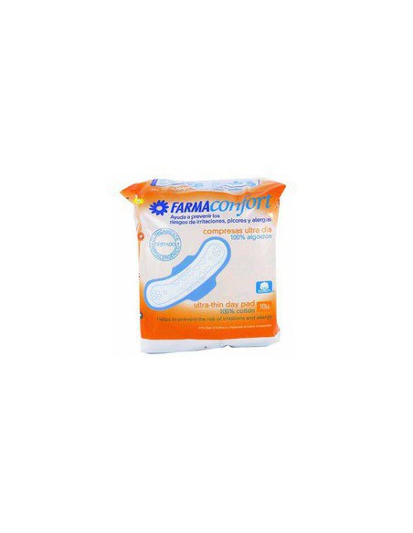 COMPRESAS 100%ALGODON FARMACONFORT ULTRAFINAS DIA ALAS 10 UNIDADES
