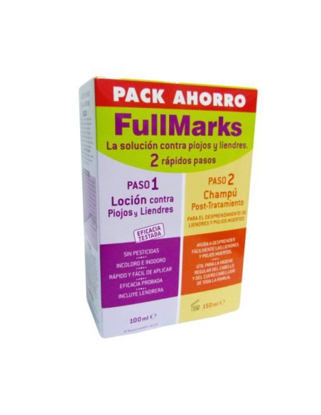FULLMARKS ANTIPIOJOS Y LIENDRES CHAMPU + LOCION PEDICULICIDA 1 ENVASE 100 ml + 1 ENVASE 150 ml KIT