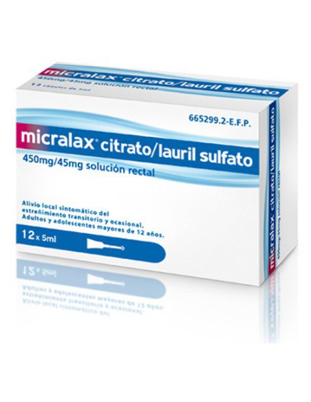 MICRALAX CITRATO/LAURIL SULFOACETATO MELYFARMA 450 MG/ML + 45 MG/ML SOLUCION RECTAL 12 ENEMAS 5 ML