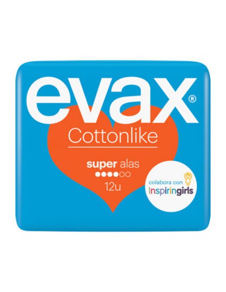 COMPRESAS HIGIENICAS FEMENINAS EVAX COTTONLIKE SUPER CON ALAS 12 COMPR