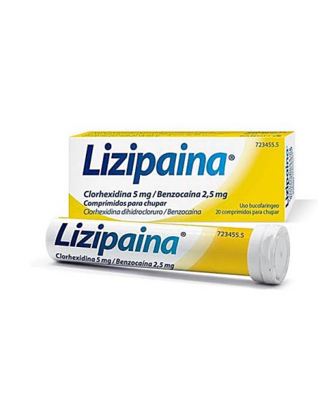 LIZIPAINA CLORHEXIDINA/BENZOCAINA 5 mg/2,5 mg 20 COMPRIMIDOS PARA CHUP