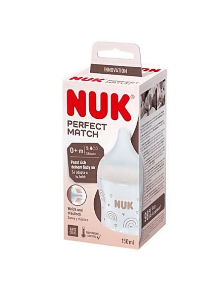 BIBERON PP SILICONA NUK PERFECT MATCH FLUJO S 1 UNIDAD 150 ML ARCOIRIS